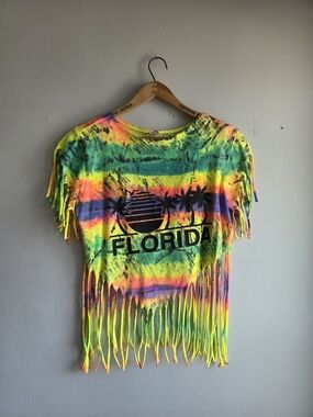 True Vintage 90s Tie-Dye Fringe Florida Graphic Tee Small/Medium
